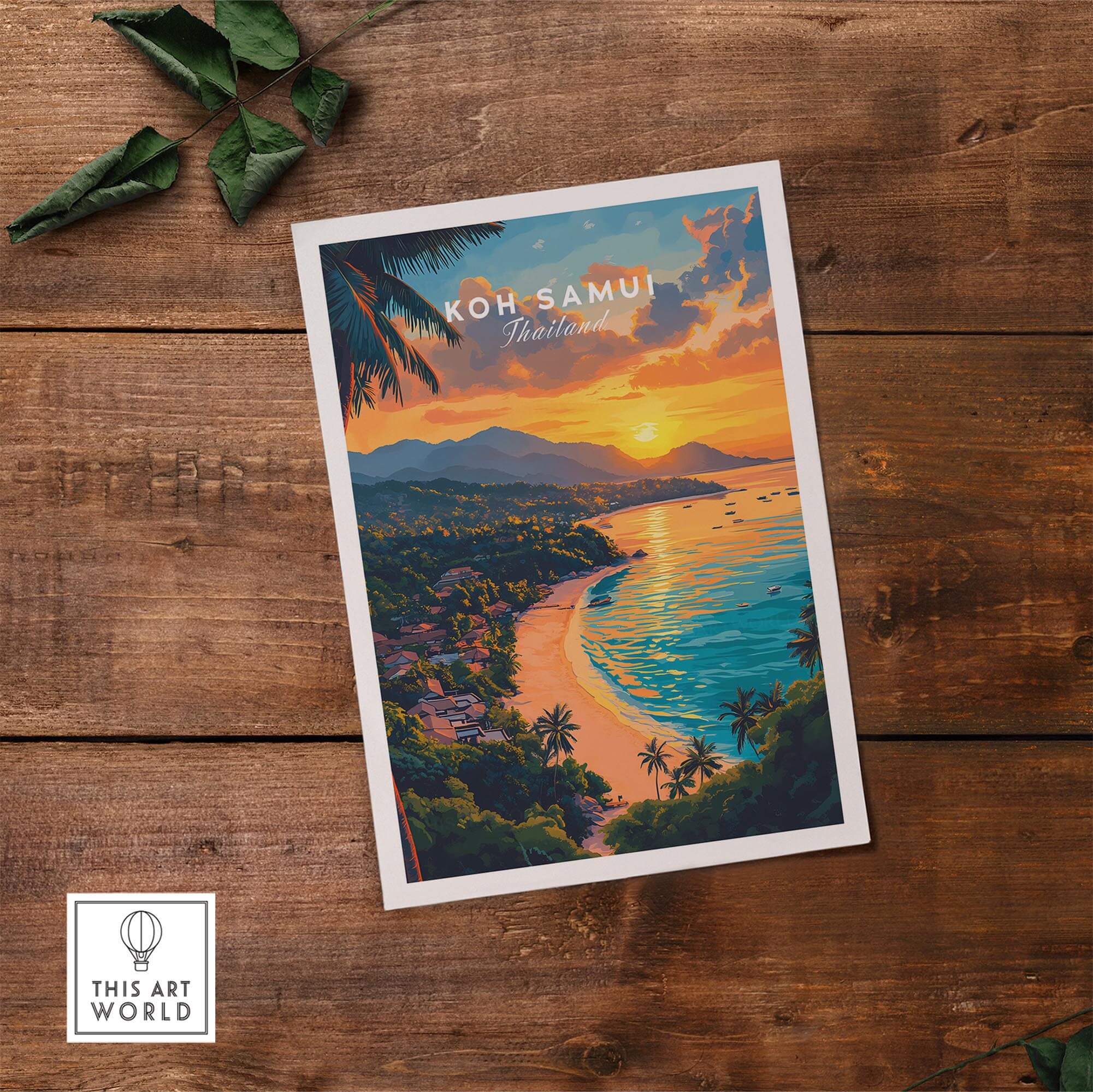 Koh Samui Print showcasing vibrant sunset over the tropical paradise of Koh Samui, Thailand wall art for home decor.