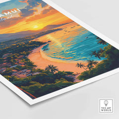 Koh Samui Print featuring a vibrant beach scene at sunset with tropical colors and palm trees.