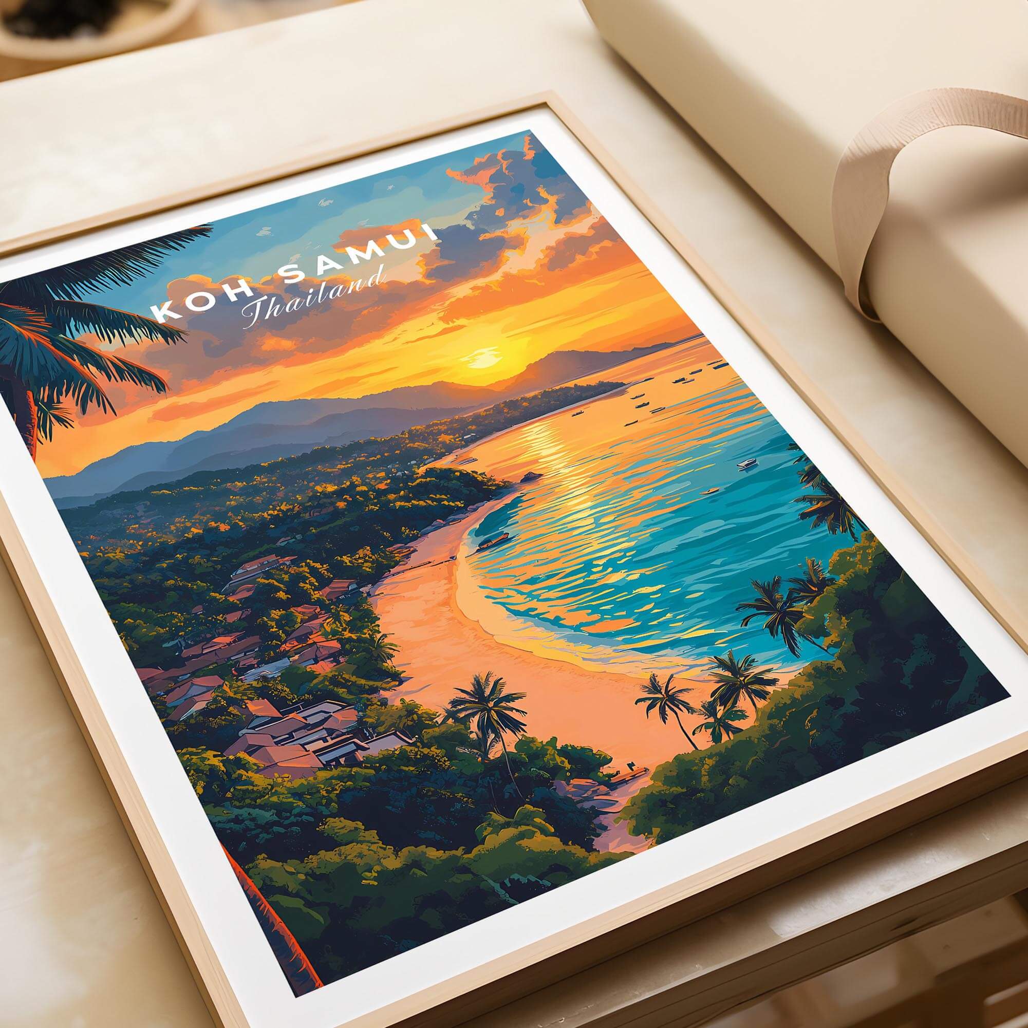 Koh Samui Print featuring a vibrant sunset over Koh Samui, Thailand, capturing its tropical beauty and serene landscape.