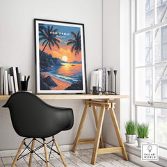 Koh Samui Thailand Travel Print - Stunning beach sunset decor in a stylish home workspace.