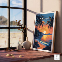 Koh Samui Thailand Travel Print featuring a beautiful beach sunset, perfect for home decor.