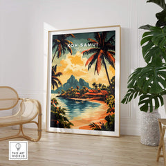 Koh Samui Travel Print featuring vibrant colors and intricate details of a tropical paradise.