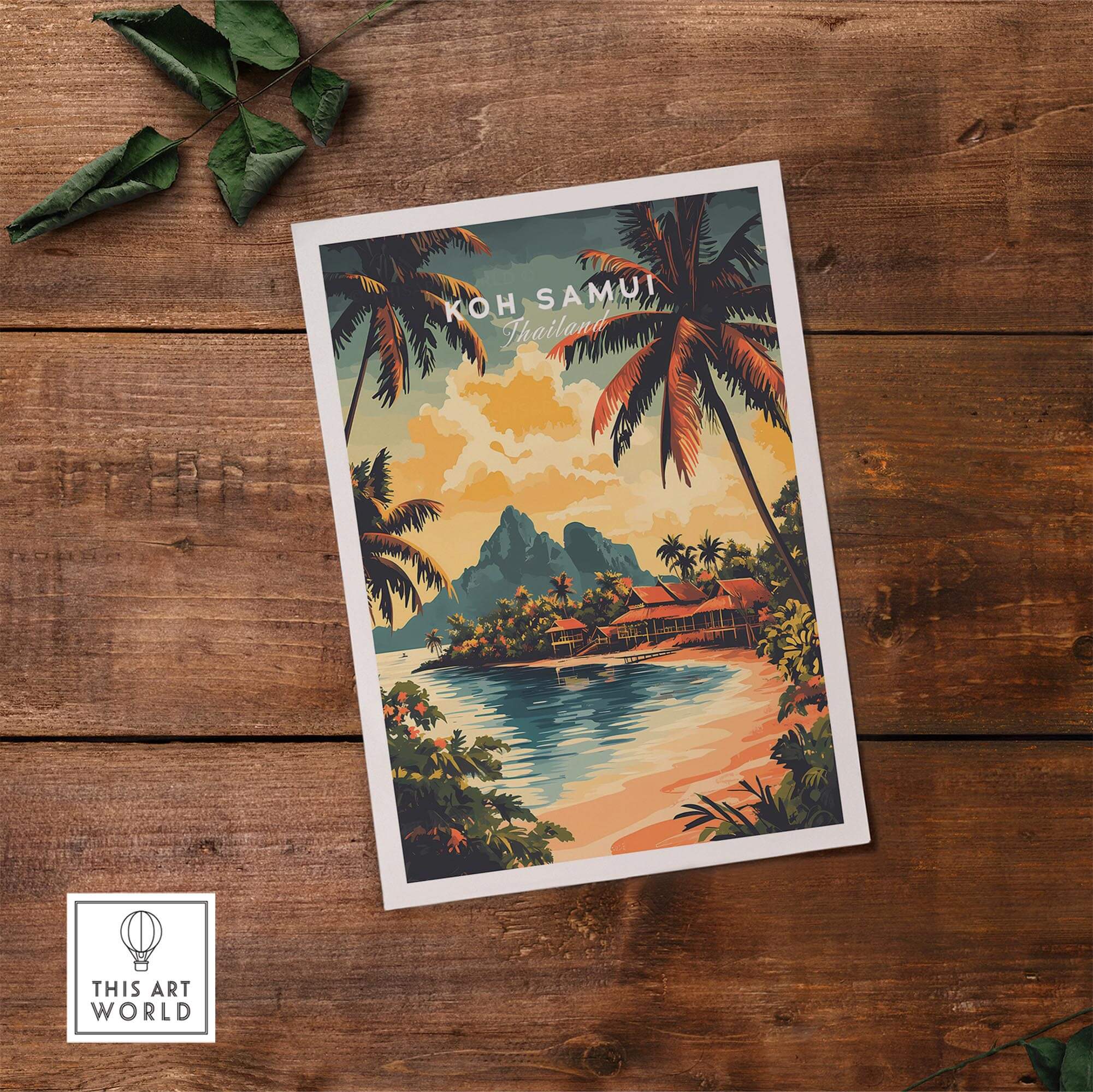 Koh Samui Travel Print featuring vibrant colors and intricate detailing of Thailand's tropical landscape.
