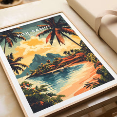 Koh Samui Travel Print showcasing vibrant colors and tropical scenery, perfect for travel lovers' home decor.