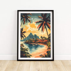 Koh Samui Travel Print featuring vibrant tropical scenery and palm trees in Thailand.