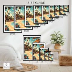 Koh Samui Wall Art size guide illustrating various print sizes for the tropical landscape poster.