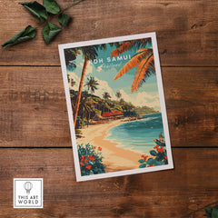 Koh Samui Wall Art featuring tropical beach landscape and palm trees, perfect for adding paradise charm to any room.