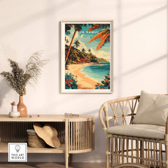 Koh Samui Wall Art featuring a tropical beach landscape in a stylish home setting.