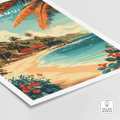 Koh Samui Wall Art featuring tropical beach landscape with palm trees and vibrant flowers.