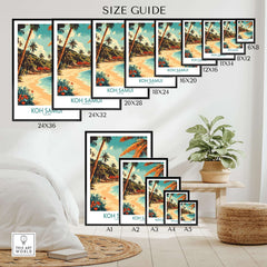 Koh Samui Wall Art Print size guide showcasing various dimensions for this tropical paradise artwork.