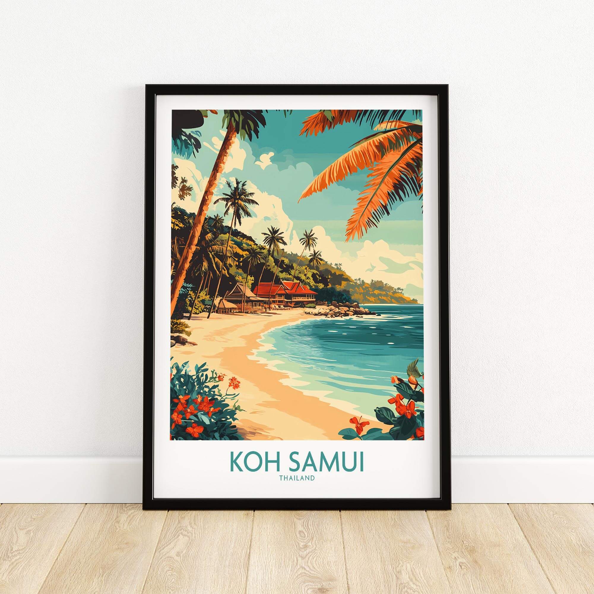 Koh Samui Wall Art Print featuring a vibrant tropical beach scene from Thailand.