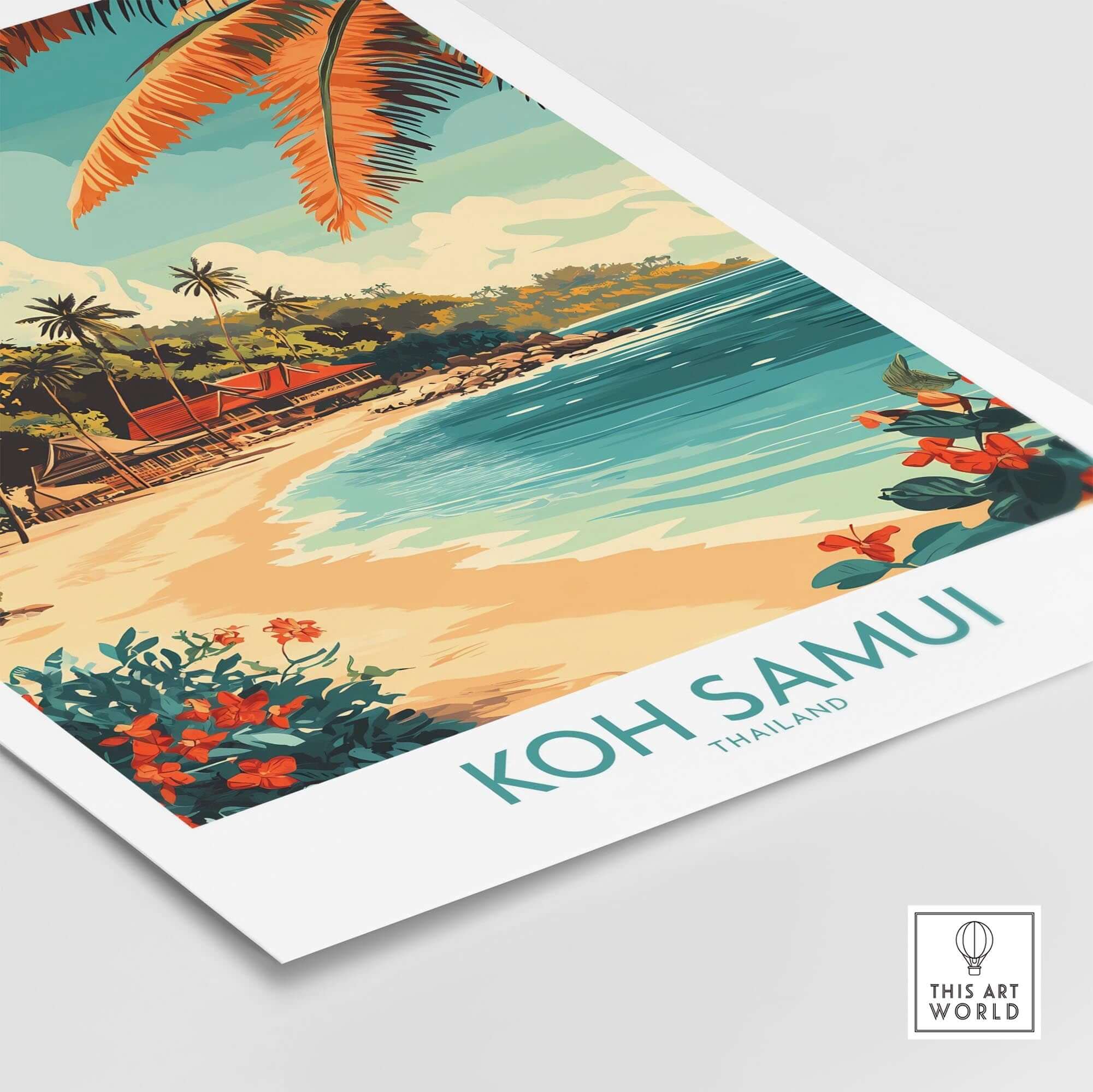 Koh Samui Wall Art Print featuring vibrant tropical scenery and serene beach elements from Koh Samui, Thailand.