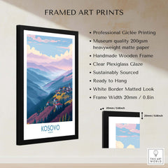 Kosovo Art Print | Pastel Landscape Poster displayed in a framed design with professional quality features.