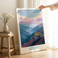 Kosovo Art Print | Pastel Landscape Poster featuring serene mountains and soft pastel colors, ideal for home decor.
