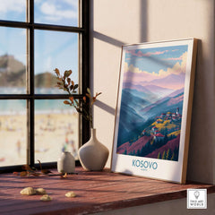 Kosovo Art Print | Pastel Landscape Poster displayed in a bright interior setting with natural light.