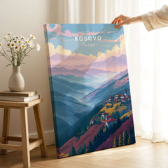 Kosovo Pristina Region Canvas Print | Balkan Home Decor showcased in a cozy living space with flowers.