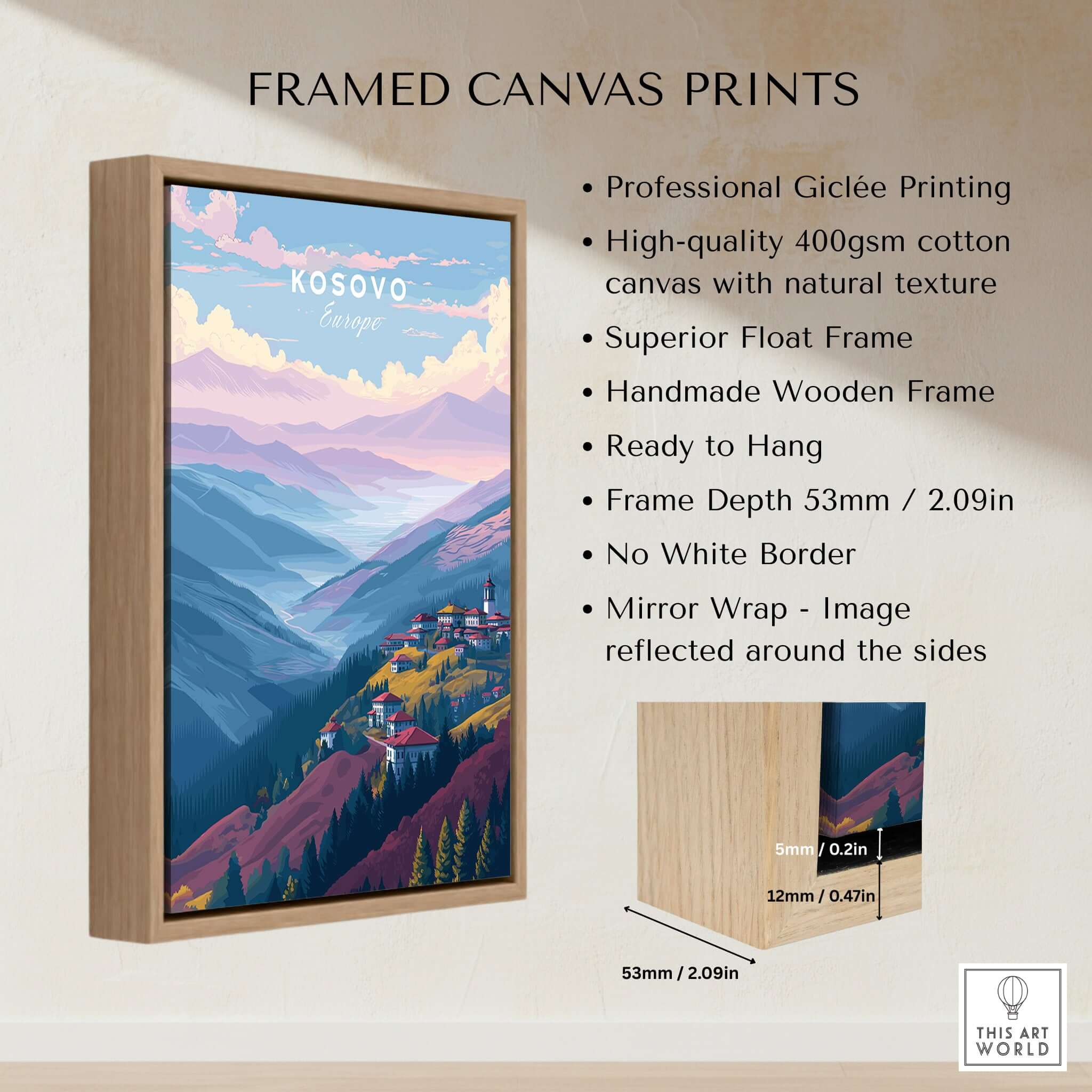 Kosovo Pristina Region Canvas Print | Balkan Home Decor framed with professional Giclée printing and a wooden frame.