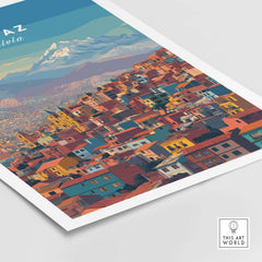 La Paz Bolivia Andes Mountain City Print - Travel Poster featuring colorful rooftops and mountains.