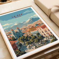 La Paz Travel Print - Bolivia Wall Art showcasing the vibrant landscapes and architecture of La Paz, Bolivia.