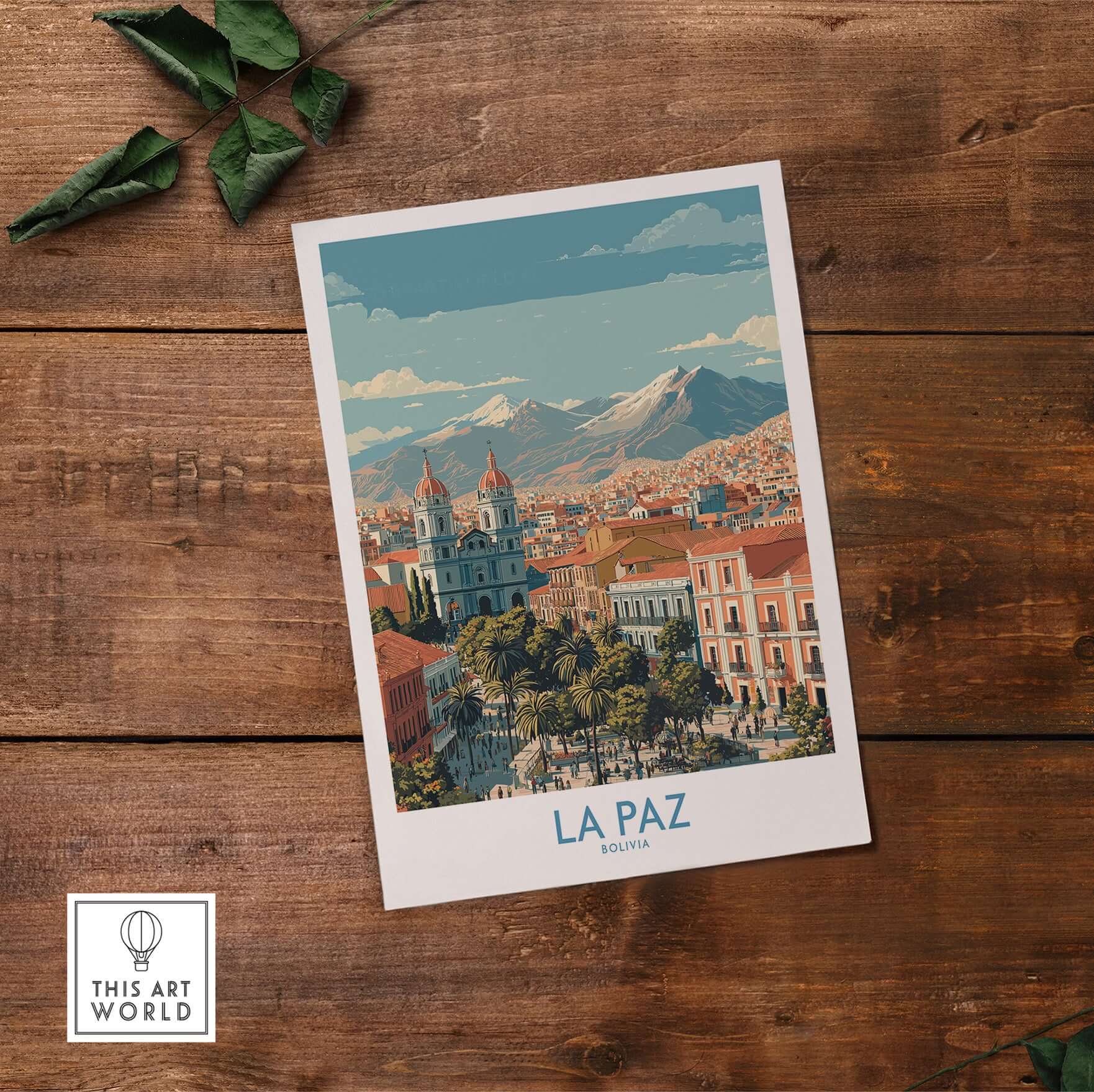La Paz Bolivia Wall Art Poster - Bolivian Capital Travel Decor featuring vibrant cityscape and mountainous backdrop.