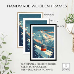 La Plagne Ski Wall Art Print in Handmade Wooden Frames – Natural, White, Black – Sustainable and Ready to Hang