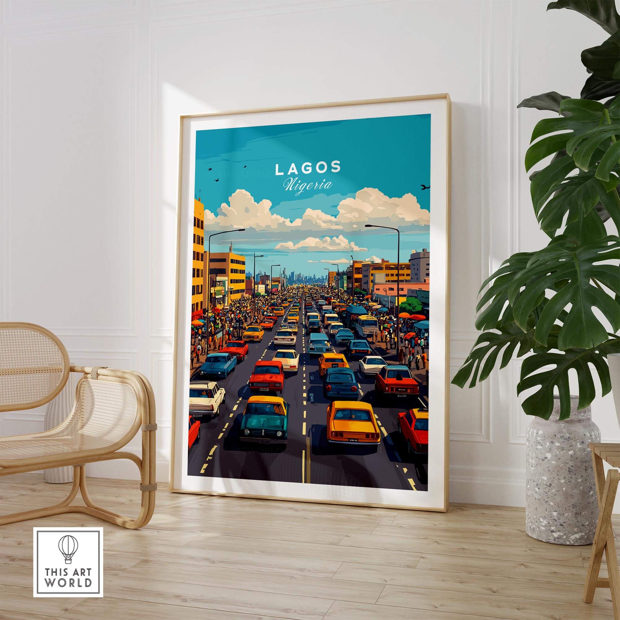 Lagos Nigeria Wall Art showcasing vibrant traffic scene, perfect for adding life to any room.