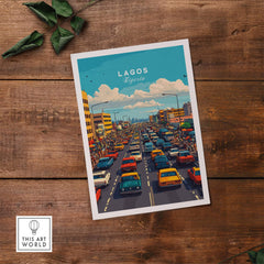 Lagos Nigeria Wall Art showcasing vibrant city traffic on a sunny day in Lagos, Nigeria.