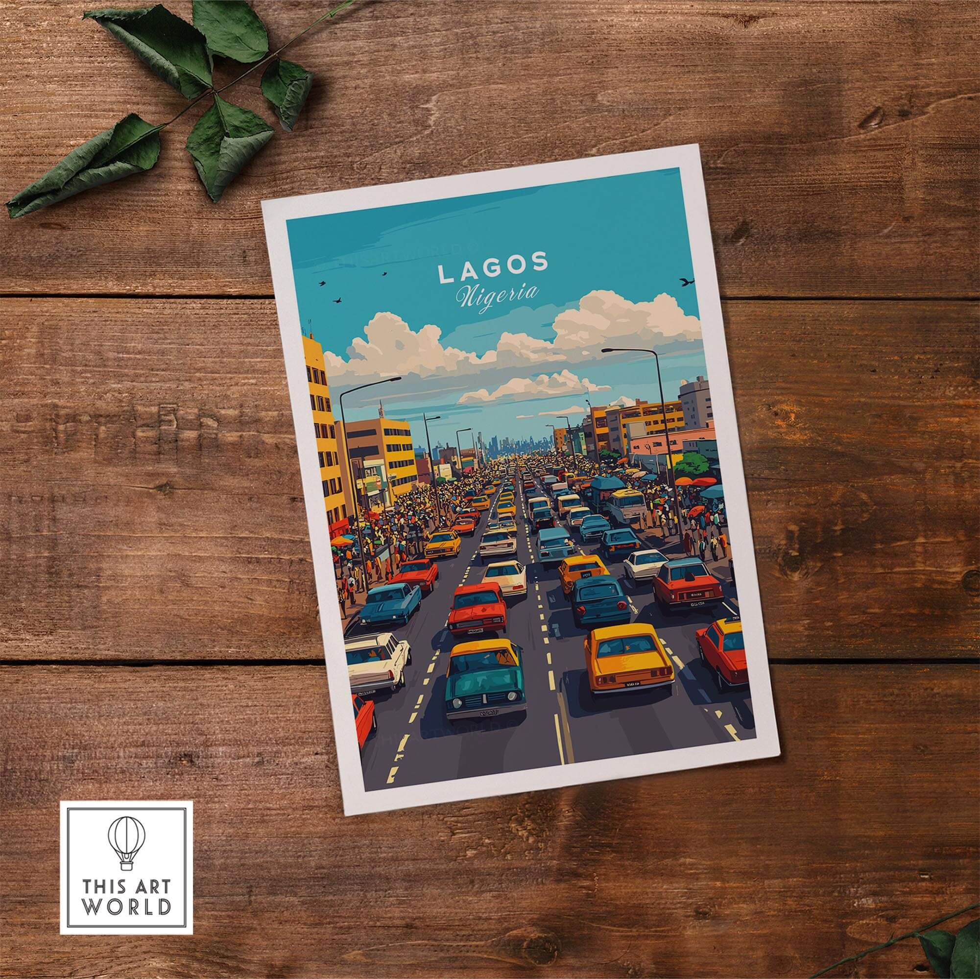 Lagos Nigeria Wall Art showcasing vibrant city traffic on a sunny day in Lagos, Nigeria.
