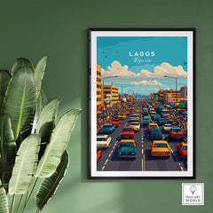 Lagos Nigeria Wall Art showcasing vibrant city traffic in a modern decor setting.