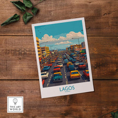 Lagos Poster Nigeria showcasing vibrant city life and bustling traffic in Lagos, Nigeria.