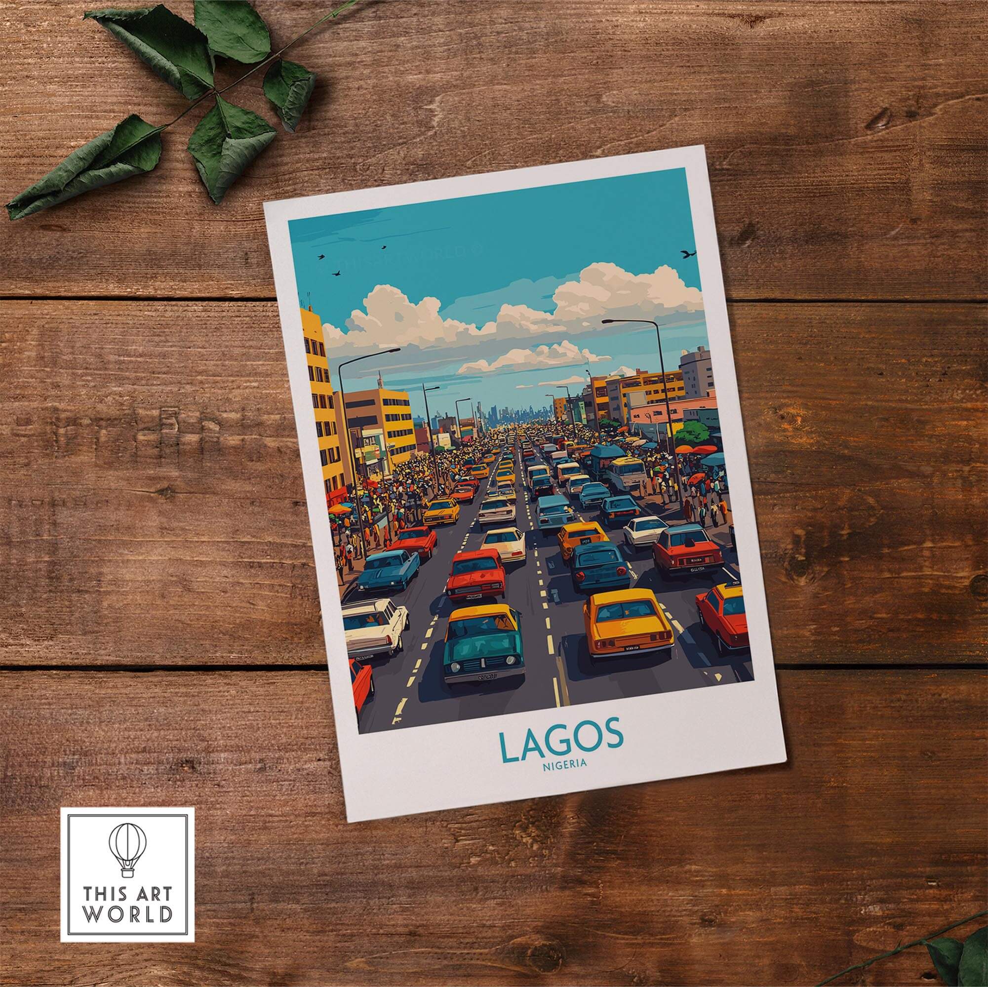 Lagos Poster Nigeria showcasing vibrant city life and bustling traffic in Lagos, Nigeria.