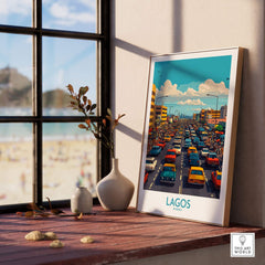 Lagos Poster Nigeria showcasing vibrant city life and traffic, perfect for home decor.
