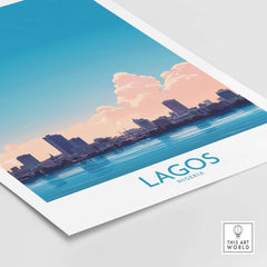 Lagos Print Nigeria city skyline artwork, showcasing the vibrant colors of Lagos, Nigeria's stunning scenery.