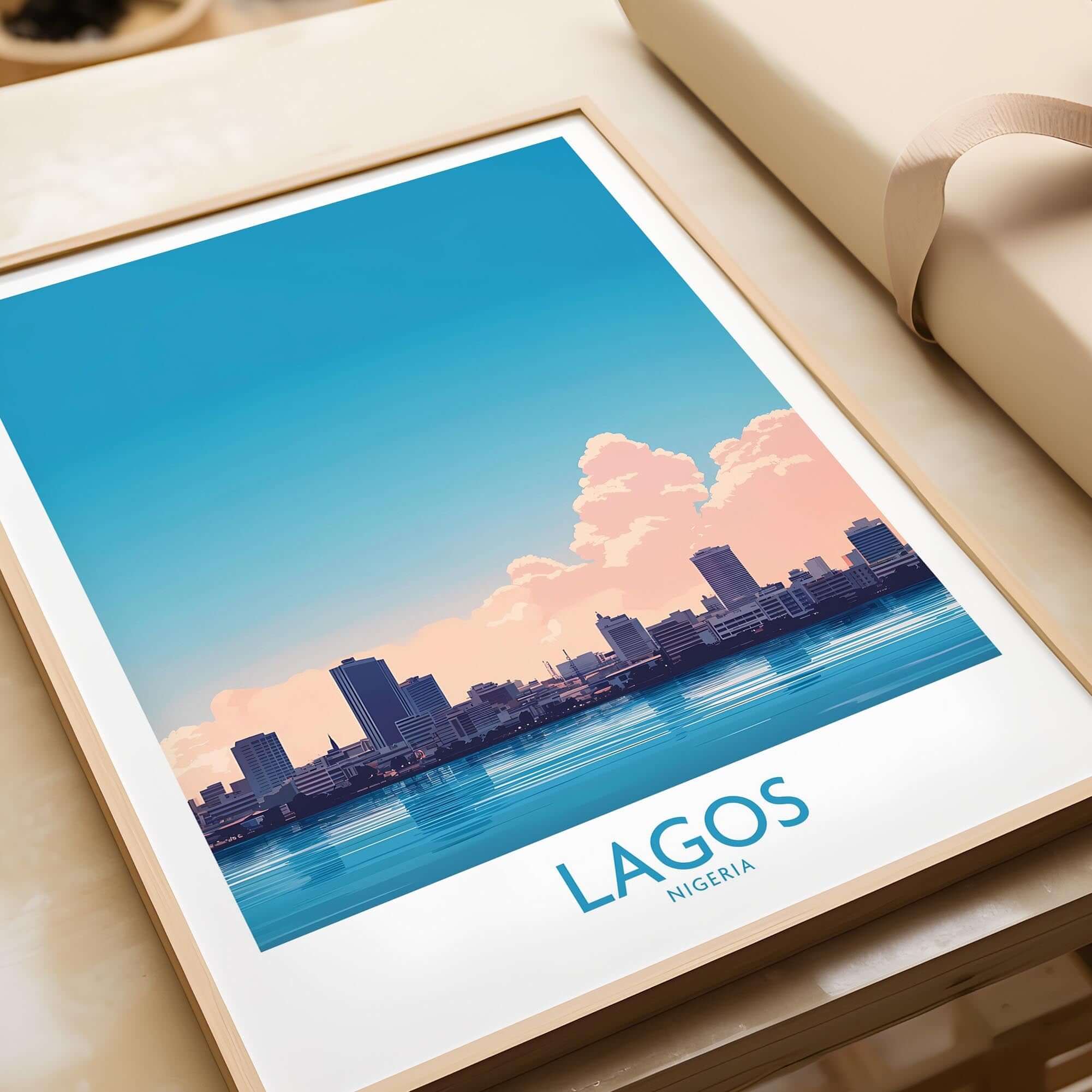 Lagos Print Nigeria showcasing the vibrant skyline of Lagos, perfect for home decor and culture enthusiasts.