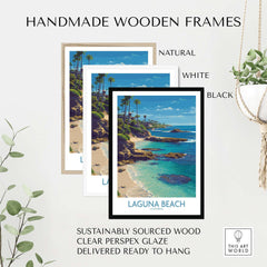 Handmade wooden frames for Laguna Beach California Turquoise Water Art Print | Clear Sea Travel Poster, sustainably sourced wood.