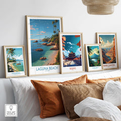 Laguna Beach California Coastal Cliff Art Print | Palm Tree Seascape Poster displayed among travel art prints.