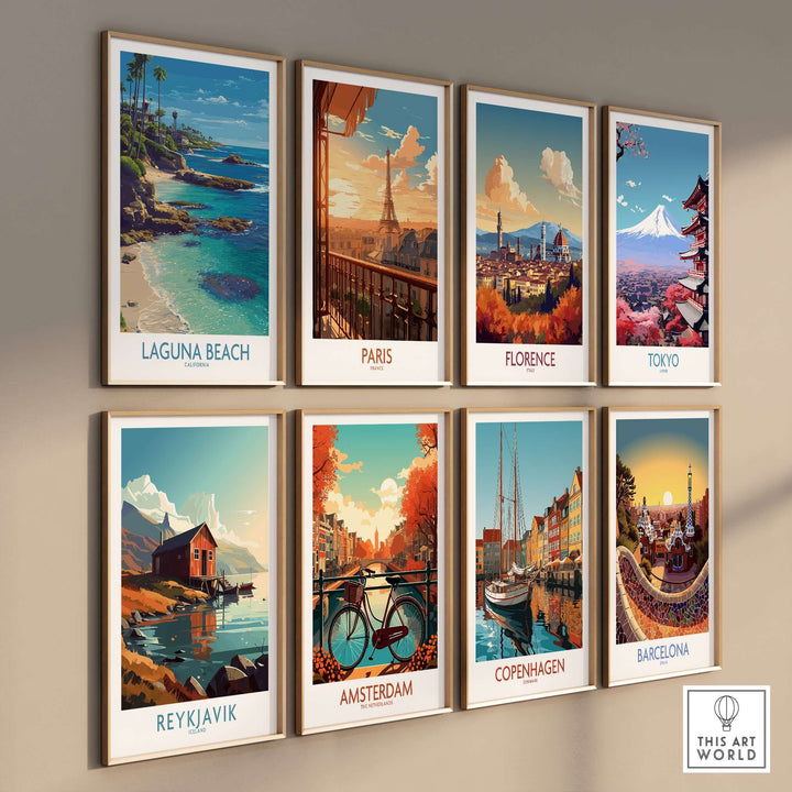 Laguna Beach California Turquoise Water Art Print | Clear Sea Travel Poster on display with international city posters.