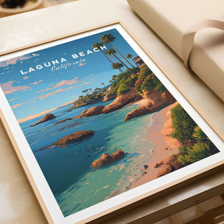 Laguna Beach Orange County Ocean View Print | California Home Decor showcasing a coastal scene with vibrant ocean and palm trees.