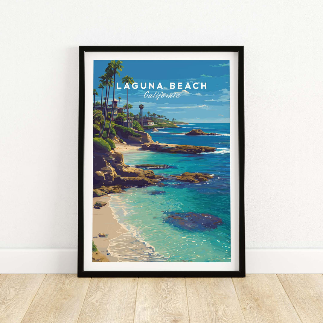 Laguna Beach Print | Southern California Wall Art featuring a vibrant coastal scene and palm trees.