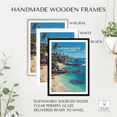 Handmade wooden frames in natural, white, and black styles for Laguna Beach Print | Southern California Wall Art.