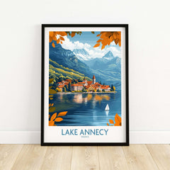 Lake Annecy Travel Poster France showcasing vibrant scenery and serene shores of Lake Annecy.