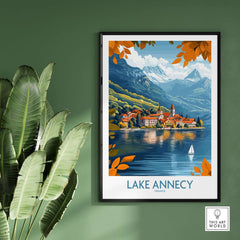 Lake Annecy Travel Poster France featuring stunning landscape and vibrant colors of Lake Annecy.