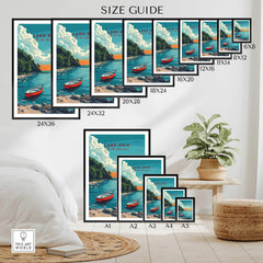 Lake Erie Poster - Great Lakes size guide showcasing various print sizes and framing options.