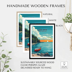Lake Erie Poster - Great Lakes framed in natural, white, and black handmade wooden frames for decoration.