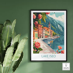 Lake Iseo Art Print Italy displayed in a stylish setting with vibrant colors and serene scenery.