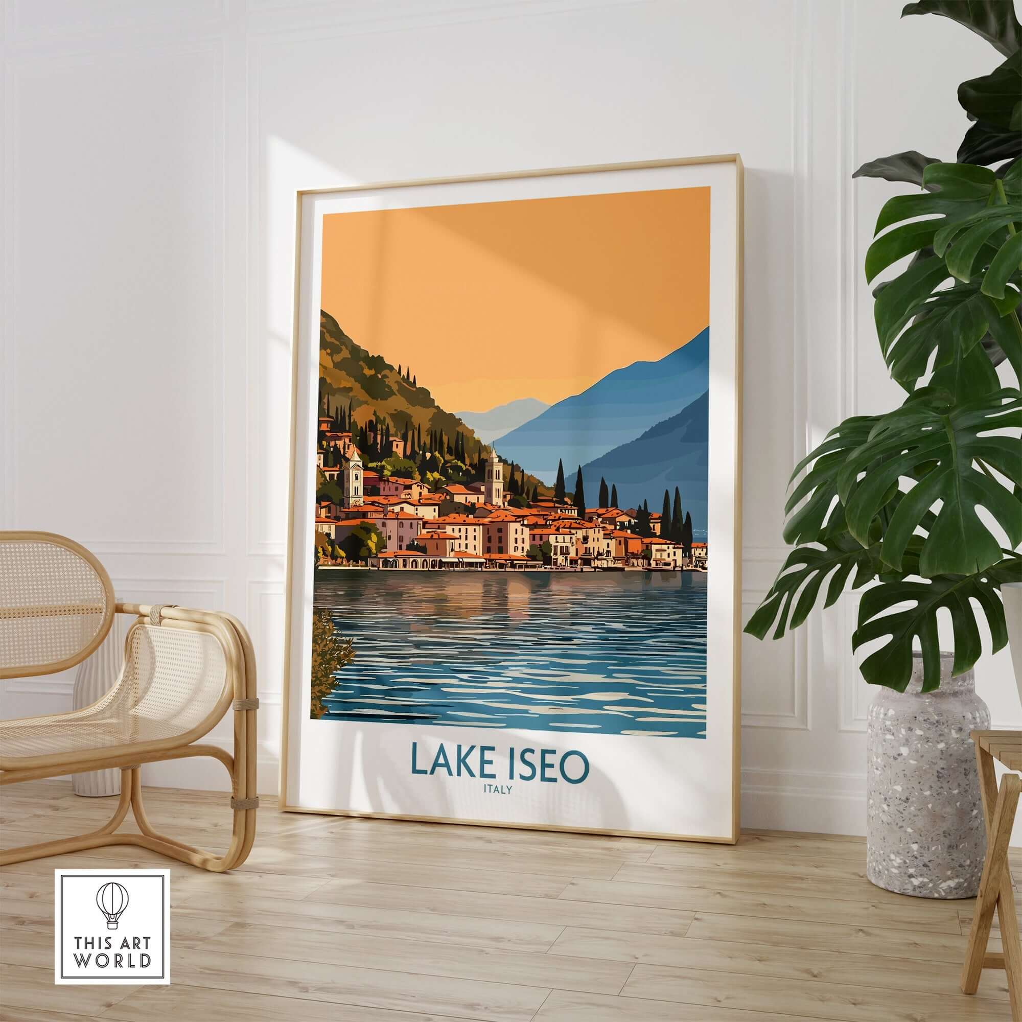 Lake Iseo Poster Italy showcasing the enchanting beauty of Lake Iseo in a stunning wall art design.