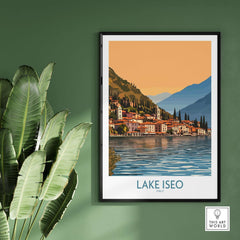 Lake Iseo Poster Italy showcasing tranquil waters and scenic views of Lake Iseo, perfect for home or office decor.