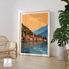 Lake Iseo Print Italy art print featuring a sunset over Lake Iseo, perfect for adding Italian charm to your space.
