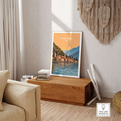 Lake Iseo Print Italy showcasing a serene sunset over the beautiful landscape of Lake Iseo in Italy.