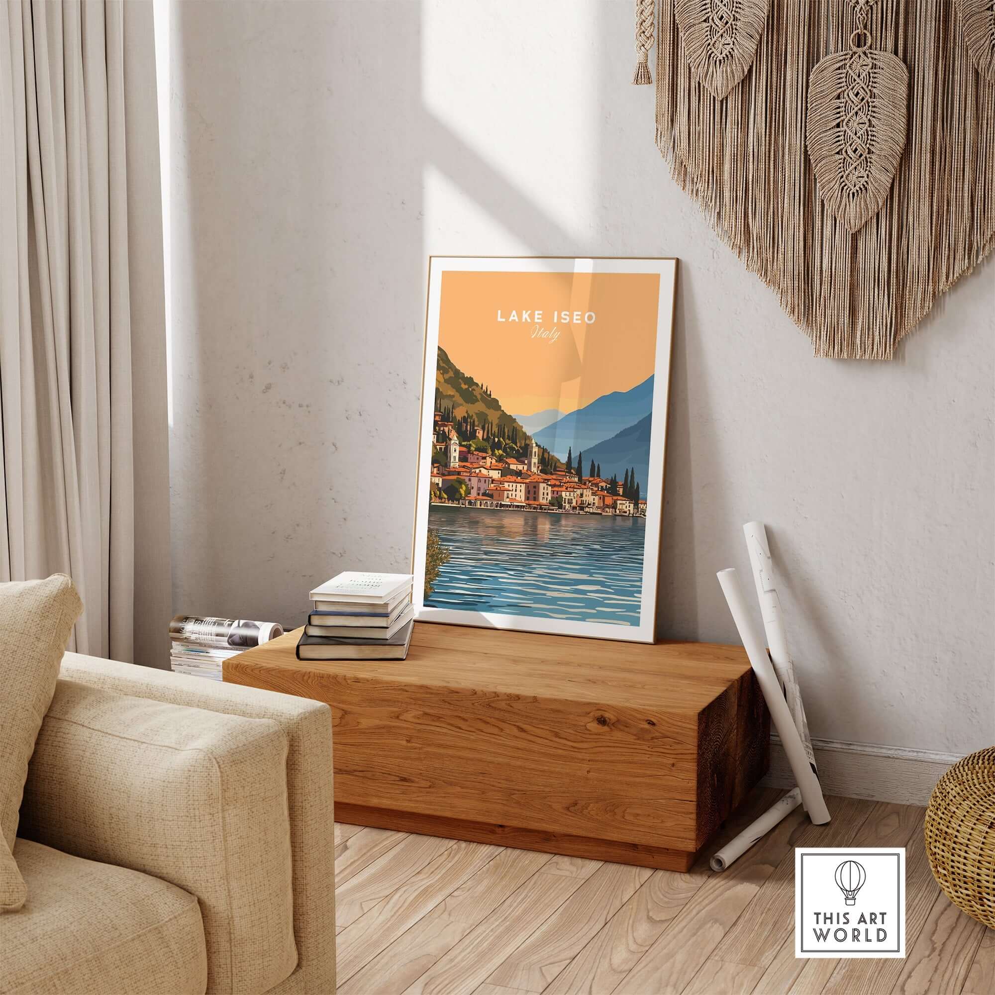 Lake Iseo Print Italy showcasing a serene sunset over the beautiful landscape of Lake Iseo in Italy.